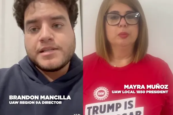 UAW Region 9A Director Brandon Mancilla and Local 1850 President Mayra Munoz