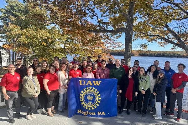UAW President Shawn Fain meeting with Local 3999 members