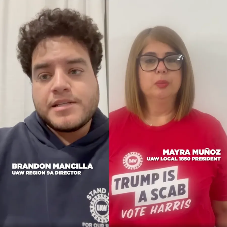 UAW Region 9A Director Brandon Mancilla and Local 1850 President Mayra Munoz