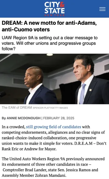 Headline from City & State about NYC Mayoral race