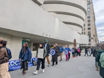 April 2025 rally outside Guggenheim with Local 2110